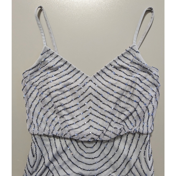 Adrianna Papell Grey Blue Blouson Beaded Sequined Cocktail Mini Dress US 8 - Picture 9 of 15